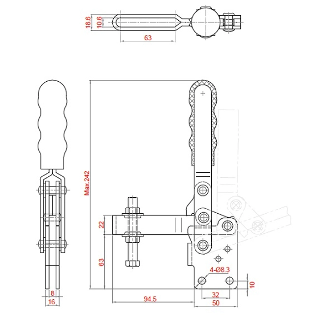 Vendita online Bloccaggio verticale base dritta braccio regolabile 360 Kg.